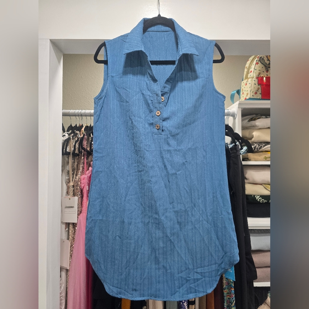 Cupshe Blue Sleeveless Buttoned Mini Dress